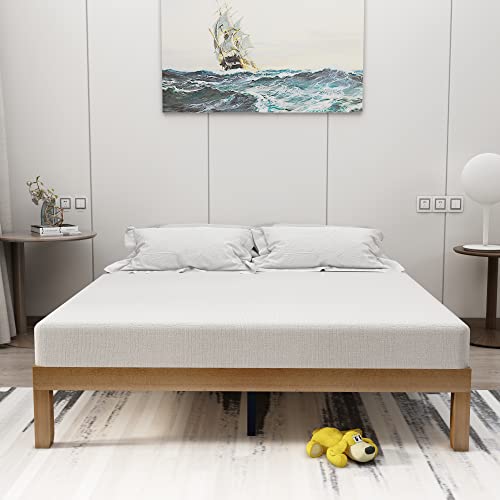 12 Inch Classic Solid Wood Platform Bed Frame with Wood Slat Supports Deluxe Queen Wood Platform Bed Frame with Underground Storage and Easy Assembly (No Box Springs Required),Queen(Natural Color)