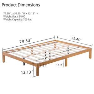 12 Inch Classic Solid Wood Platform Bed Frame with Wood Slat Supports Deluxe Queen Wood Platform Bed Frame with Underground Storage and Easy Assembly (No Box Springs Required),Queen(Natural Color)