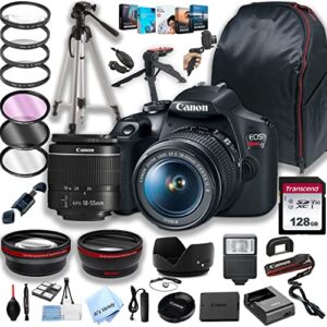 canon eos rebel t7 dslr camera w/ef-s 18-55mm f/3.5-5.6 zoom lens + 128gb memory + case+ steady grip pod + tripod + filters + remote + lenses + software + more (42pc bundle) (renewed)