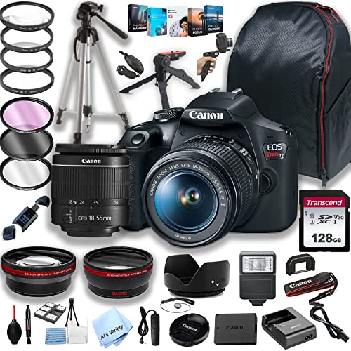 Canon EOS Rebel T7 DSLR Camera w/EF-S 18-55mm F/3.5-5.6 Zoom Lens + 128GB Memory + Case+ Steady Grip Pod + Tripod + Filters + Remote + Lenses + Software + More (42pc Bundle) (Renewed)