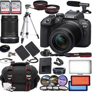 canon eos r10 mirrorless camera, including rf-s 18-150mm f/3.5-6.3 is stm, 2x 64gb memory cards, microphone, case, led video light & more (35pc bundle) (renewed)