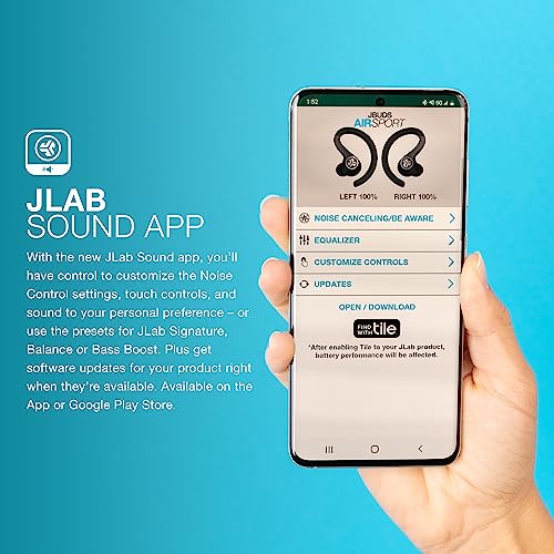 JLab JBuds Air Sport Gen 3 True Wireless Bluetooth Earbuds + Charging Case, Graphite, IP66 Sweat Resistance, Multipoint, Dual Connect, 3 EQ Sound Settings, Find wth Tile