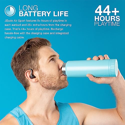 JLab JBuds Air Sport Gen 3 True Wireless Bluetooth Earbuds + Charging Case, Graphite, IP66 Sweat Resistance, Multipoint, Dual Connect, 3 EQ Sound Settings, Find wth Tile