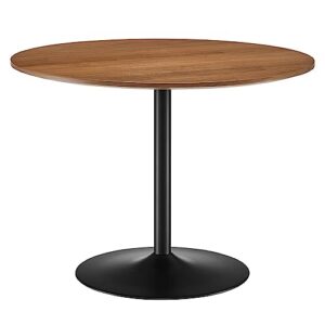modway amuse 40" round mid-century modern pedestal dining table in black walnut
