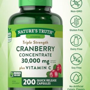 Cranberry Concentrate Plus Vitamin C | 30,000mg | 200 Quick Release Capsules | Non-GMO & Gluten Free Supplement | by Nature's Truth