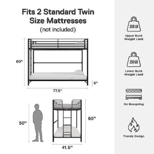 DHP Daven Easy Assembly Kids Bunk Bed, Twin Over Twin, Black