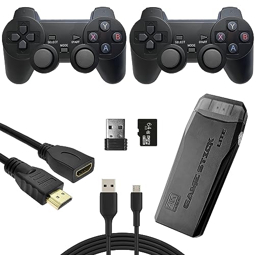 Retrostick Video Game Stick - Built-in 20000+ Games (64GB Memory Card), Nostalgia Mini Video Game Console, Amazing Emulation Quality with 4K HDMI Output + 2X 2.4G Wireless Controllers