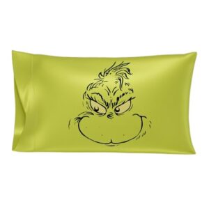 franco collectibles grinch by dr. seuss holiday beauty silky satin standard pillowcase cover 20x30 for hair and skin, (official licensed product)