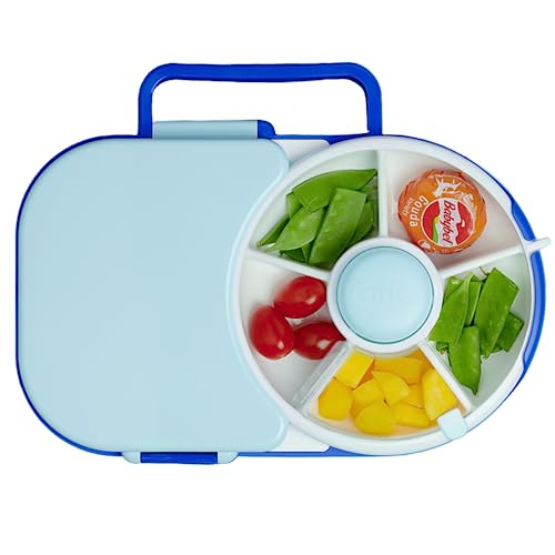 GoBe Kids Lunchbox with Detachable Snack Spinner, Bundle with Hand Strap & Sticker Sheet, Reusable Bento Style Lunch Container, 5 Small +1 Large Sandwich Compartment, BPA & PVC Free, Dishwasher Safe