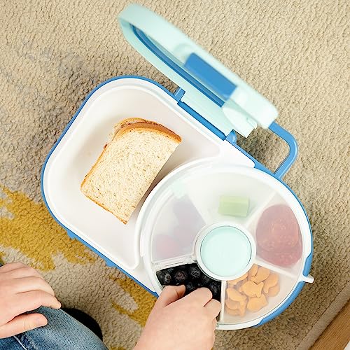 GoBe Kids Lunchbox with Detachable Snack Spinner, Bundle with Hand Strap & Sticker Sheet, Reusable Bento Style Lunch Container, 5 Small +1 Large Sandwich Compartment, BPA & PVC Free, Dishwasher Safe