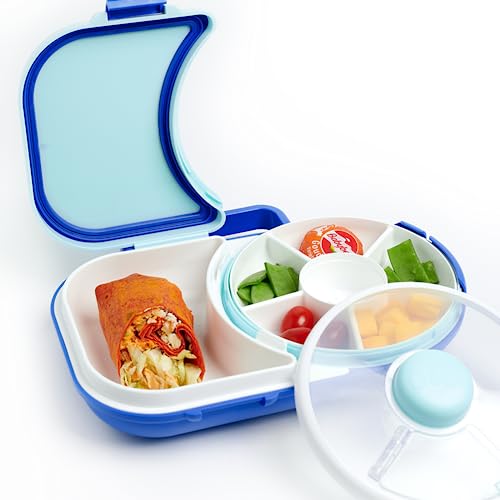 GoBe Kids Lunchbox with Detachable Snack Spinner, Bundle with Hand Strap & Sticker Sheet, Reusable Bento Style Lunch Container, 5 Small +1 Large Sandwich Compartment, BPA & PVC Free, Dishwasher Safe