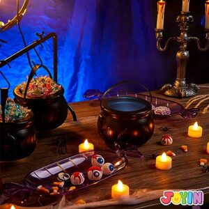 JOYIN 3 Witches Cauldron Serving Bowls, 2 Purple Candy Discs, a Black Metal Shelf with 3 Hooks, 6 PCS Halloween Party Decoration Set Black Plastic Candy Bucket Cauldron Bowls, for Halloween Outdoor and Indoor Decor