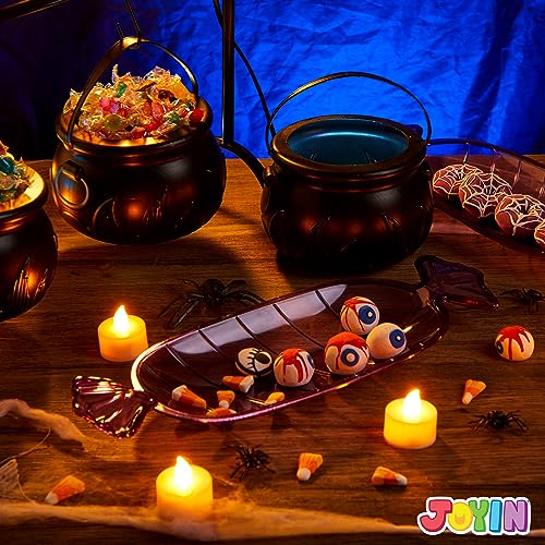 JOYIN 3 Witches Cauldron Serving Bowls, 2 Purple Candy Discs, a Black Metal Shelf with 3 Hooks, 6 PCS Halloween Party Decoration Set Black Plastic Candy Bucket Cauldron Bowls, for Halloween Outdoor and Indoor Decor