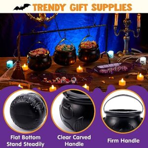 JOYIN 3 Witches Cauldron Serving Bowls, 2 Purple Candy Discs, a Black Metal Shelf with 3 Hooks, 6 PCS Halloween Party Decoration Set Black Plastic Candy Bucket Cauldron Bowls, for Halloween Outdoor and Indoor Decor