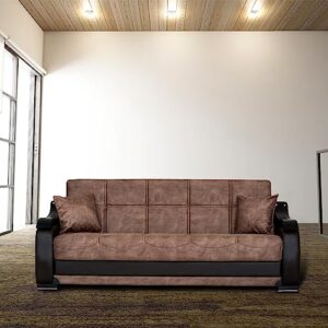 go green woods zambak leather and fabric sleeper sofa and upholstered accents in brown solid wood frame for heavy use
