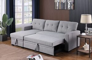 devion furniture l-shape linen sleeper sectional sofa for living room, home furniture, apartment, dorm sofabed, light gray