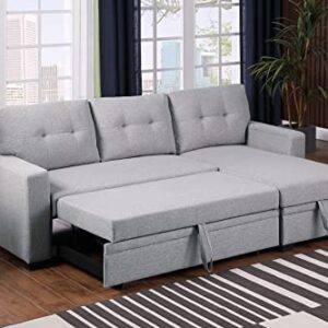 Devion Furniture L-Shape Linen Sleeper Sectional Sofa for Living Room, Home Furniture, Apartment, Dorm Sofabed, Light Gray