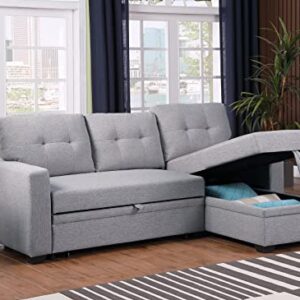 Devion Furniture L-Shape Linen Sleeper Sectional Sofa for Living Room, Home Furniture, Apartment, Dorm Sofabed, Light Gray
