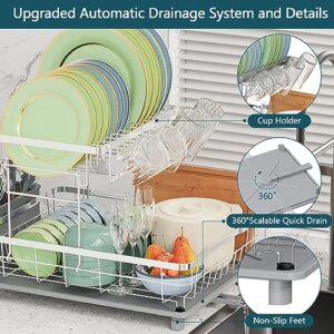 LIONONLY Dish Drying Rack 2 Tier, Dish Rack with Drainboard, Durable Stainless Steel Dish Racks for Kitchen Counter,Detachable Kitchen Dish Rack Dish Strainer Rack for Dishes, Knives, Spoons, Forks