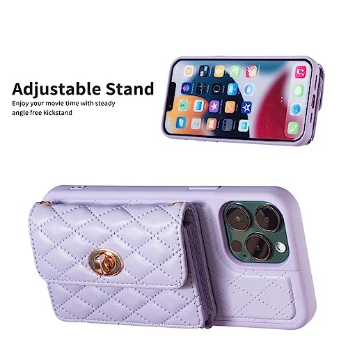 WATSKY Suitable for iPhone 14Pro Mobile Phone case, Card case, Organ Card case Leather case Light Purple