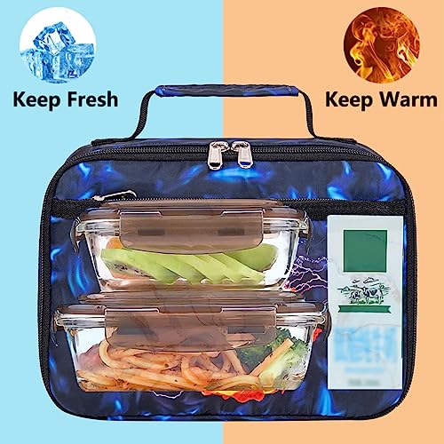 LEDAOU Lunch Bag Kids Insulated Lunch Box Boys Girls Insulated Reusable Lunch Bag for School Picnic Hiking Work (Soccer Black Blue)