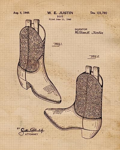 Vintage Westerns Cowboys Tools Patent Prints, 4 (8x10) Unframed Photos, Wall Art Decor Gifts Under 20 for Home Office Man Cave Aggies Shop Student Teacher Farmer Rodeo Life