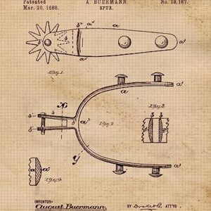 Vintage Westerns Cowboys Tools Patent Prints, 4 (8x10) Unframed Photos, Wall Art Decor Gifts Under 20 for Home Office Man Cave Aggies Shop Student Teacher Farmer Rodeo Life