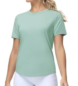 the gym people women's workout short sleeve breathable t-shirts athletic yoga tee tops light green