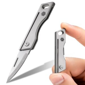 keyunity kk06 mini edc pocket knife, small titanium folding knife with built-in keychain hole for everyday carry