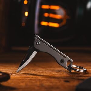 KeyUnity KK06 Mini EDC Pocket Knife, Small Titanium Folding Knife with Built-in Keychain Hole for Everyday Carry