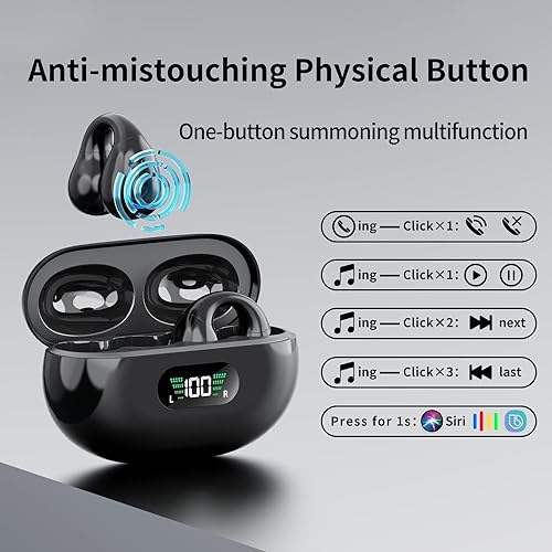 Wireless Headphones Bluetooth Ear Clip Earphones, 30H Playtime Open Ear Clip Headphones with Mic, Mini Wireless Earbuds Bluetooth for Running Sport Gym, USB-C, Compatible with iPhone Android