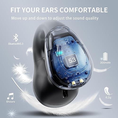 Wireless Headphones Bluetooth Ear Clip Earphones, 30H Playtime Open Ear Clip Headphones with Mic, Mini Wireless Earbuds Bluetooth for Running Sport Gym, USB-C, Compatible with iPhone Android