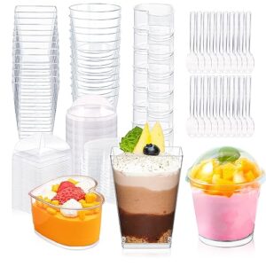 alexpre 360 pack 5oz 6oz dessert cups with lids and spoons, 3 styles clear plastic appetizer cups disposable party mini parfait cups for serving fruit trifle mousse ice cream and pudding dessert cups