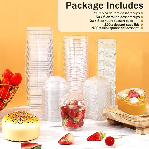 ALEXPRE 360 Pack 5oz 6oz Dessert Cups with Lids and Spoons, 3 Styles Clear Plastic Appetizer Cups Disposable Party Mini Parfait Cups for Serving Fruit Trifle Mousse Ice Cream and Pudding Dessert Cups