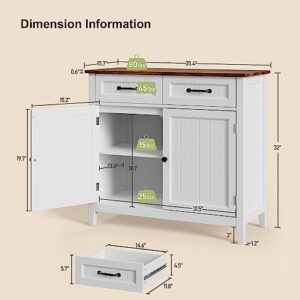 Gizoon Kitchen Sideboard Buffet Cabinet, 32'' H Large Kitchen Storage Island with Drawer and Adjustable Shelf, Modern Coffee Bar for Kitchen, Dining Room, Bathroom, Entryway, Retro