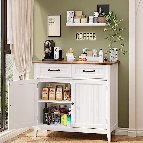 Gizoon Kitchen Sideboard Buffet Cabinet, 32'' H Large Kitchen Storage Island with Drawer and Adjustable Shelf, Modern Coffee Bar for Kitchen, Dining Room, Bathroom, Entryway, Retro