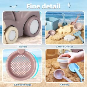 Aigitoy Beach Toys for Toddlers, Kids Sand Toys Includes Beach Bucket, Dump Train Toy, Sand Shovel, Rake, Small Watering Can and Bonus Mesh Bag Outdoor Tool Kit for Kids - Sandbox Toys with Gift Box