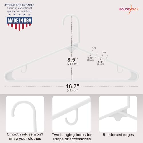 HOUSE DAY Plastic Hangers White 50 Pack Durable & Space Saving Clothes Hangers Bulk Suit & Coat Hangers with Non-Slip Hook Closet Hangers Lightweight Hangers for Clothing, Shirts, Pants, Dresses