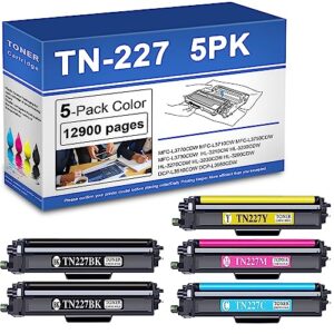 tcxlink (5 pack) tn-227bk tn-227c tn-227y tn-227m high yield toner cartridge replacement for tn227 mfc-l3770cdw mfc-l3710cw hl-3210cw dcp-l3510cdw printer toner.