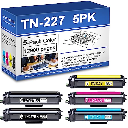 TcxLink (5 Pack) TN-227BK TN-227C TN-227Y TN-227M High Yield Toner Cartridge Replacement for TN227 MFC-L3770CDW MFC-L3710CW HL-3210CW DCP-L3510CDW Printer Toner.