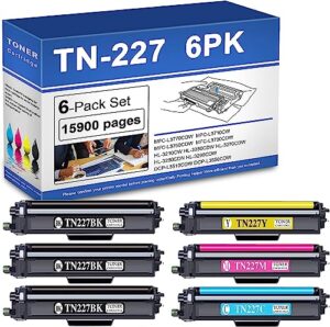 tcxlink (6 pack) tn-227bk tn-227c tn-227y tn-227m high yield toner cartridge replacement for tn227 mfc-l3770cdw mfc-l3710cw hl-3210cw dcp-l3510cdw printer toner.