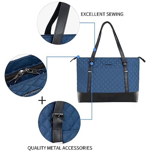 KROSER Laptop Tote Bag 15.6 Inch with USB Port, Large Work Tote Bag Computer Shoulder Bag for Women, Laptop Carrying Case Stylish Handbag Gift for Office Business Travel(Haze Blue)