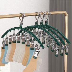 OUGETHER Clothes Hanger with 10 Clips Stainless Steel Laundry Drying Rack Windproof Sock Hanger Clip for Drying Bras Towel Underwear Diaper Baby Clothes (Green)