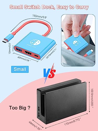 Dnkeaur Switch Dock for Nintendo Switch & OLED, Nintendo Switch Docking Station for TV,Nintendo Switch Base Accessories,Portable Switch Travel Dock,USB C to HDMI Adapter for Steam Deck/MacBook/Laptop