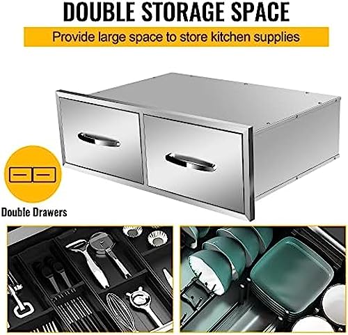 Outdoor Kitchen Stainless Steel Triple Access BBQ Drawers with Chrome Handle,30Wx20Dx10H