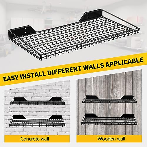 TNINE Garage Wall Shelving, 2-Pack Heavy Duty Black Metal Wall Mounted Shelves Suitable for Shop, Shed, Garage Storage