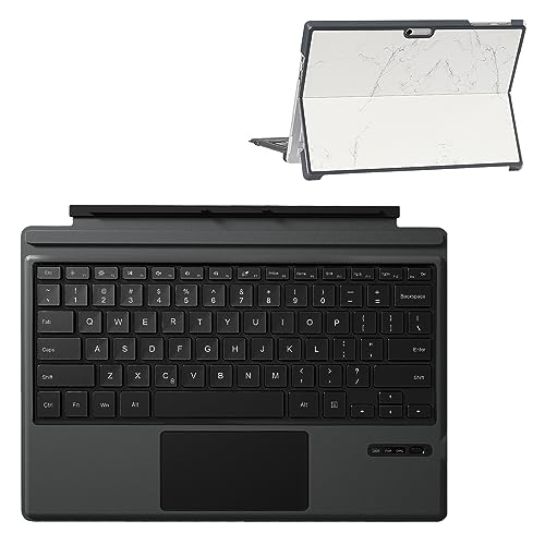 Qulose Keyboard Case for Microsoft Surface Pro 7 Plus/Pro 7 / Pro 6 / Pro 5 / Pro 4 / Pro 3, Wireless Bluetooth Ergonomic Keyboard with Rechargeable Battery and Trackpad - Black