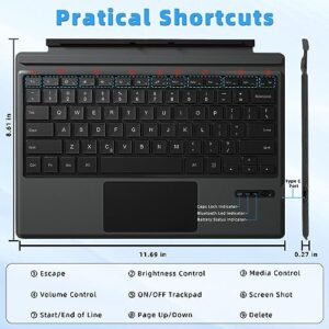 Qulose Keyboard Case for Microsoft Surface Pro 7 Plus/Pro 7 / Pro 6 / Pro 5 / Pro 4 / Pro 3, Wireless Bluetooth Ergonomic Keyboard with Rechargeable Battery and Trackpad - Black