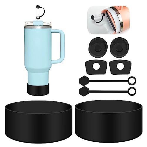 Silicone Spill Proof Stopper Set and Protective Boot for Stanley H2.0 40oz 30oz Tumbler,2 Tumbler Silicone Boot, 2 Straw Cover Cap, 4 Leak Sproof Stopper,Stanley Cup Accessories(Black)