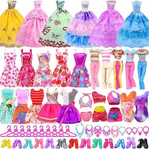 unicorn element 43 pcs doll clothes and accessories, include 2 skirts 2 fashion skirts 5 mini skirts 2 swimwears 2 fashions 10 shoes 10 hangers 10 necklaces for 11.5 inch doll(no doll)